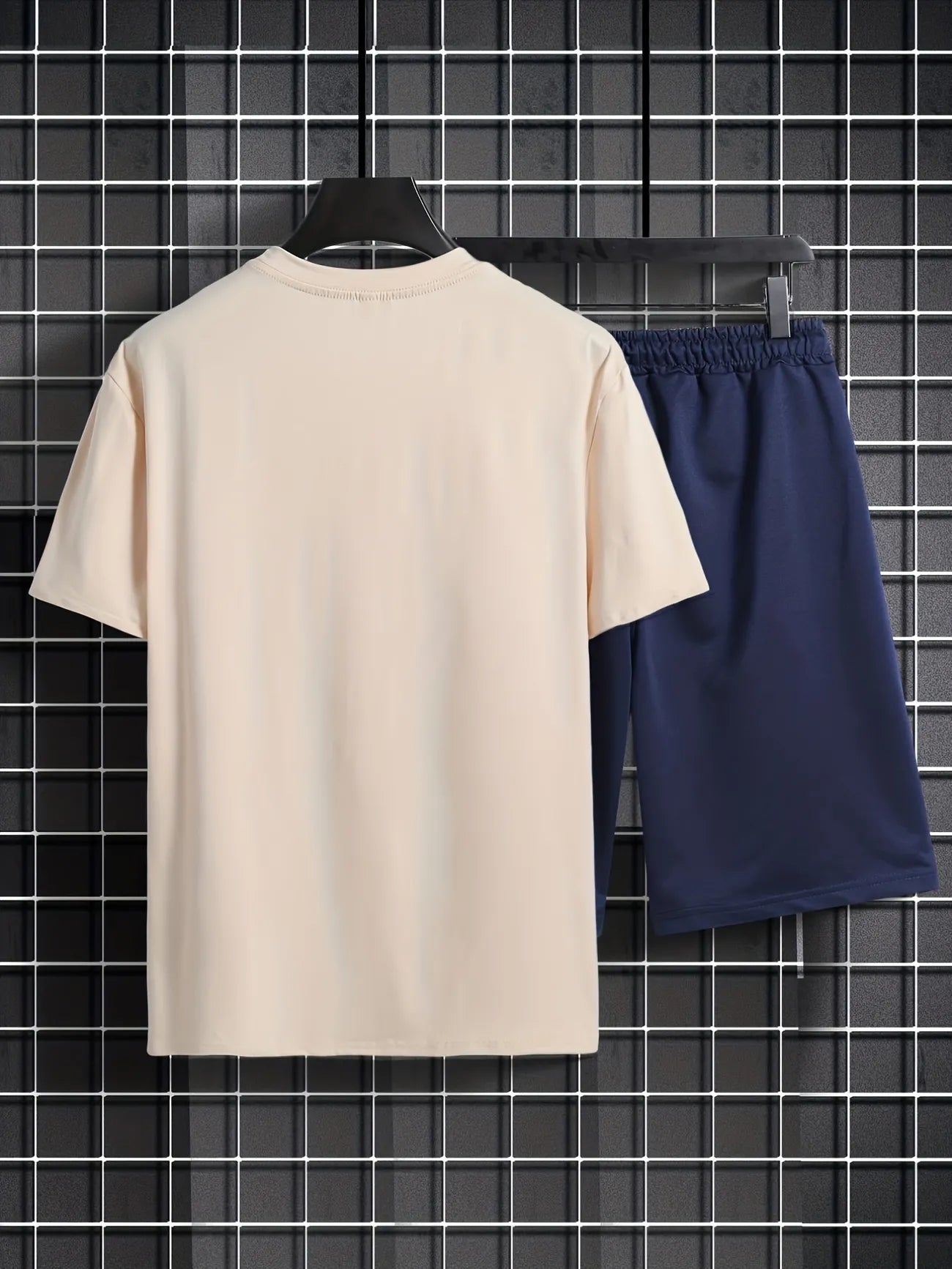 Mens Summer Shorts + T-Shirt Set - TTMSS160 - Cream Navy Blue