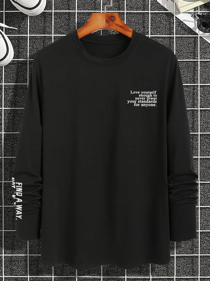 Mens Cotton Sticker Printed Long Sleeve T-Shirt by Tee Tall LSTTMPS4 - Black