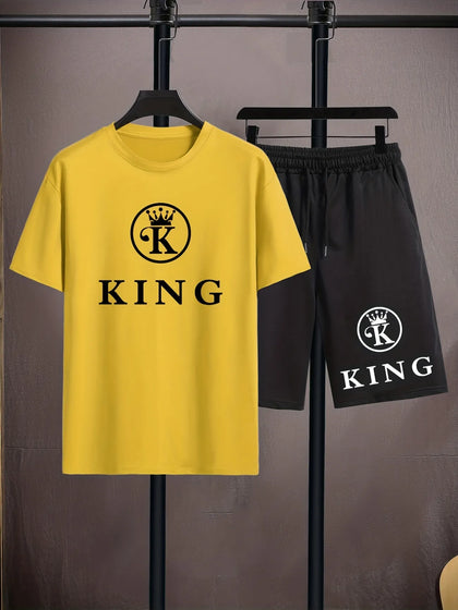 Mens Summer Shorts + T-Shirt Set - TTMSS161 - Yellow Black