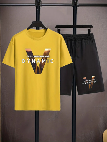 Mens Summer Shorts + T-Shirt Set - TTMSS162 - Yellow Black