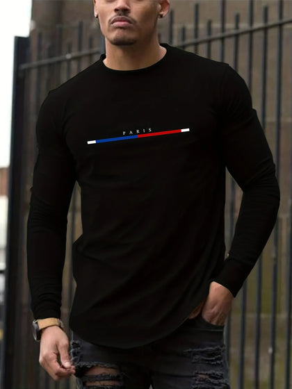 Mens Cotton Sticker Printed Long Sleeve T-Shirt by Tee Tall LSTTMPS1 - Black