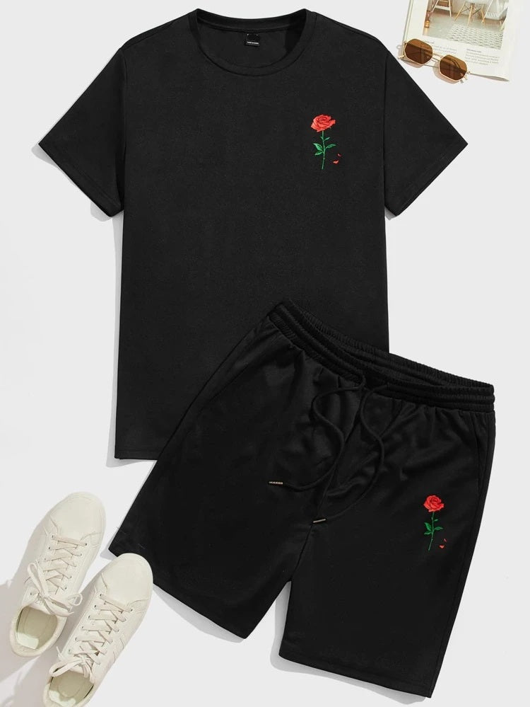 Mens Summer Shorts + T-Shirt Set - TTMSS109 - Black Black