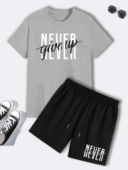 Mens Summer Shorts + T-Shirt Set - TTMSS99 - Grey Black