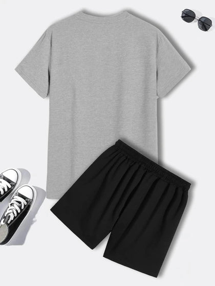 Mens Summer Shorts + T-Shirt Set - TTMSS99 - Grey Black