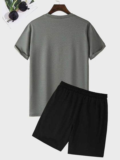 Mens Summer Shorts + T-Shirt Set - TTMSS129 - Charcoal Black