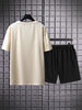 Mens Summer Shorts + T-Shirt Set - TTMSS99 - Cream Black