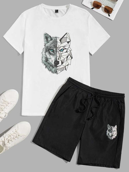 Mens Summer Shorts + T-Shirt Set - TTMSS130 - White Black