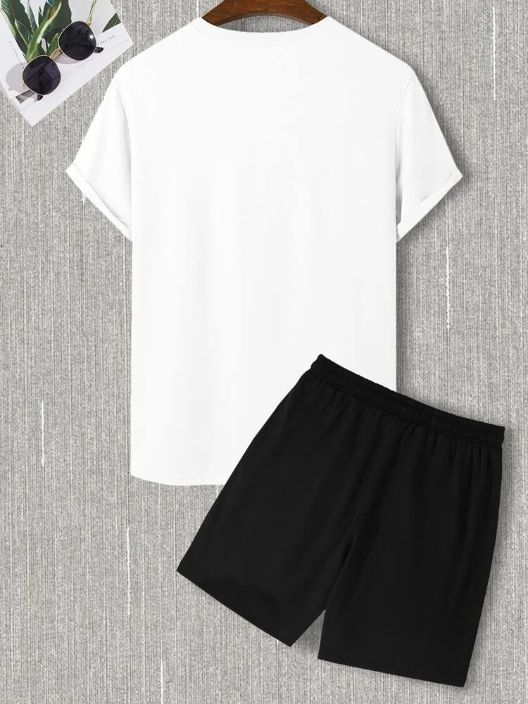 Mens Summer Shorts + T-Shirt Set - TTMSS101 - White Black