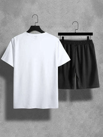 Mens Summer Shorts + T-Shirt Set - TTMSS136 - White Black