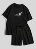 Mens Summer Shorts + T-Shirt Set - TTMSS110 - Black Black