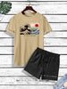 Mens Summer Shorts + T-Shirt Set - TTMSS106 - Cream Black