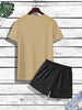Mens Summer Shorts + T-Shirt Set - TTMSS106 - Cream Black