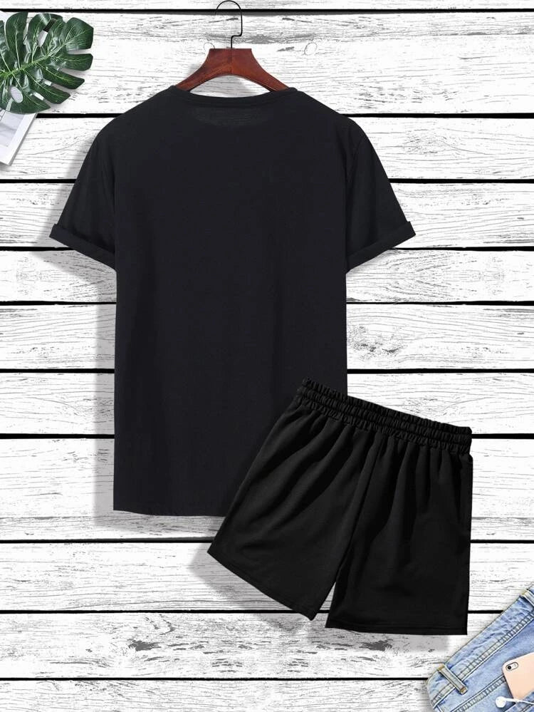 Mens Summer Shorts + T-Shirt Set - TTMSS111 - Black Black