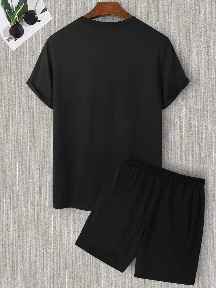 Mens Summer Shorts + T-Shirt Set - TTMSS101 - Black Black