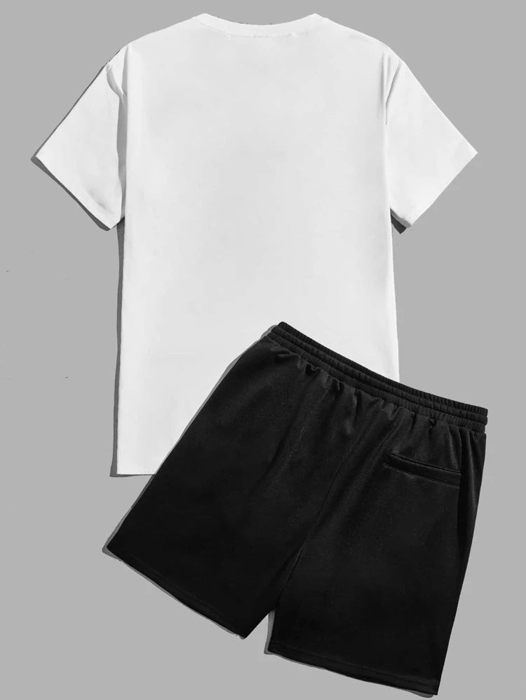 Mens Summer Shorts + T-Shirt Set - TTMSS113 - White Black