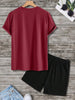 Mens Summer Shorts + T-Shirt Set - TTMSS104 - Maroon Black