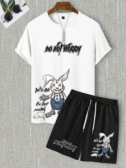 Mens Summer Shorts + T-Shirt Set - TTMSS101 - White Black