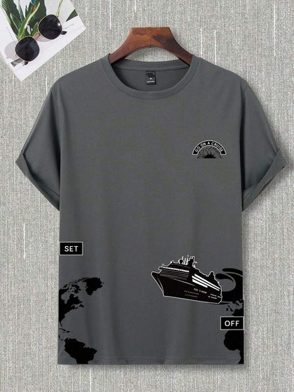 Mens Cotton Sticker Printed T-Shirt TTMPS67 - Charcoal