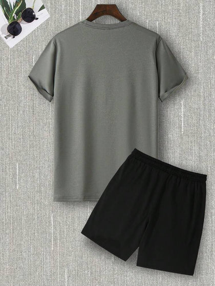 Mens Summer Shorts + T-Shirt Set - TTMSS105 - Charcoal Black
