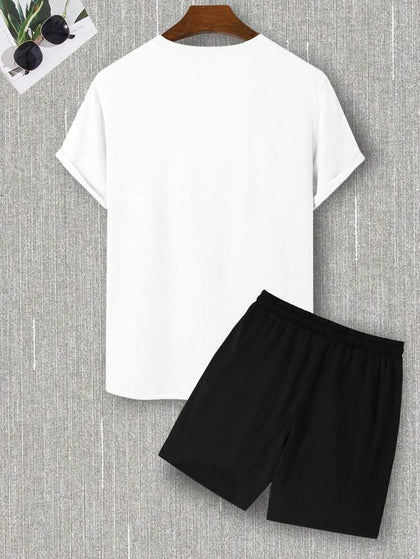 Mens Summer Shorts + T-Shirt Set - TTMSS105 - White Black