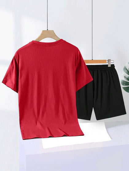 Mens Summer Shorts + T-Shirt Set - TTMSS99 - Red Black