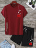 Mens Summer Shorts + T-Shirt Set - TTMSS128 - Maroon Black