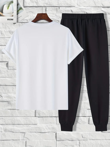 Mens Summer Pants + T-Shirt Set - TTMSTS2 - White Black