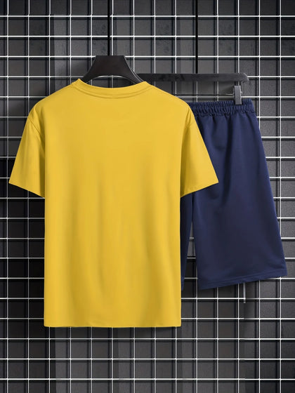 Mens Summer Shorts + T-Shirt Set - TTMSS160 - Yellow Navy Blue