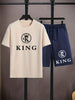 Mens Summer Shorts + T-Shirt Set - TTMSS161 - Cream Navy Blue