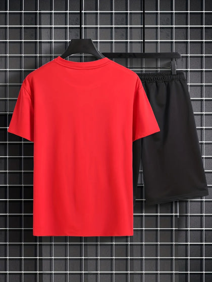 Mens Summer Shorts + T-Shirt Set - TTMSS160 - Red Black