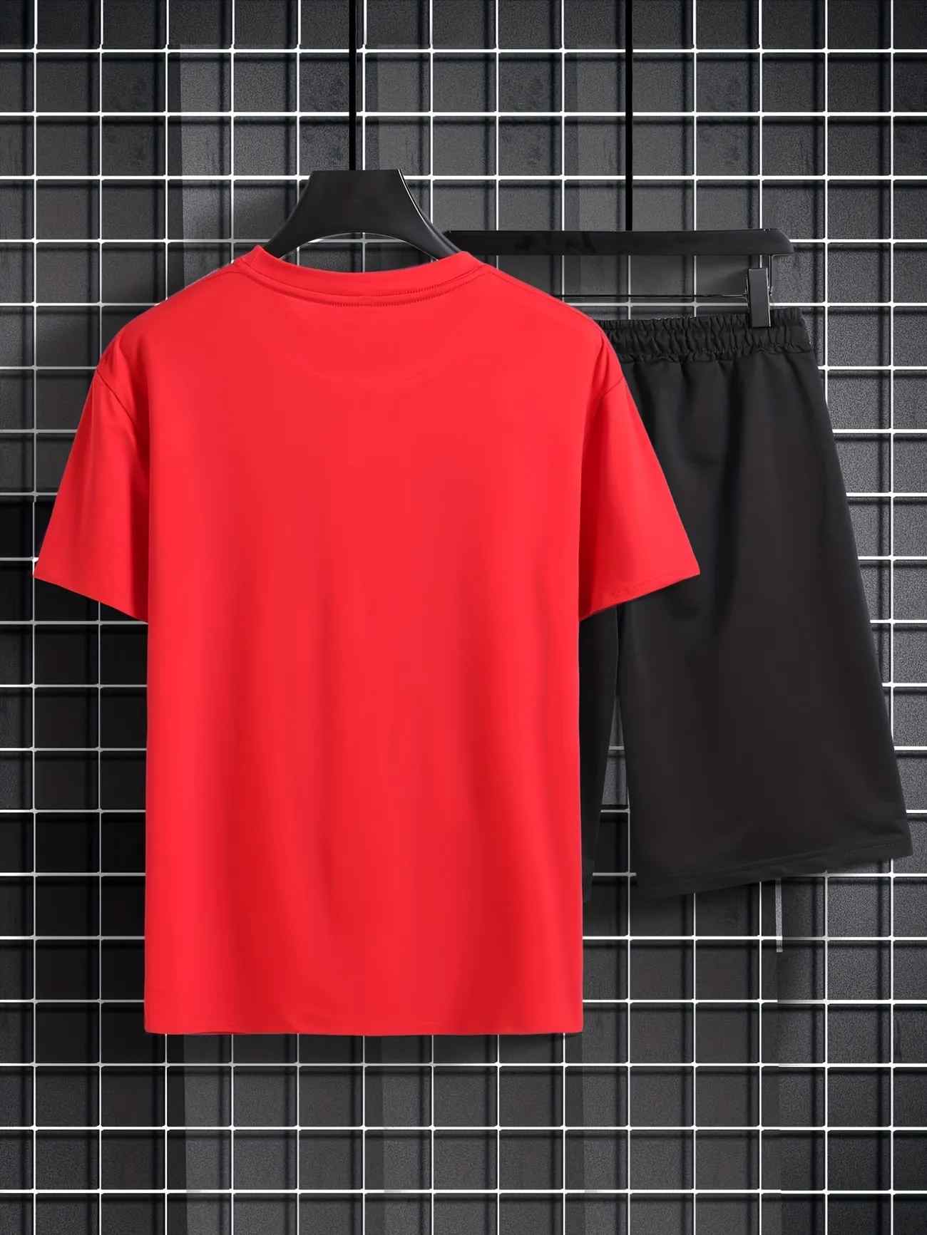 Mens Summer Shorts + T-Shirt Set - TTMSS149 - Red Black
