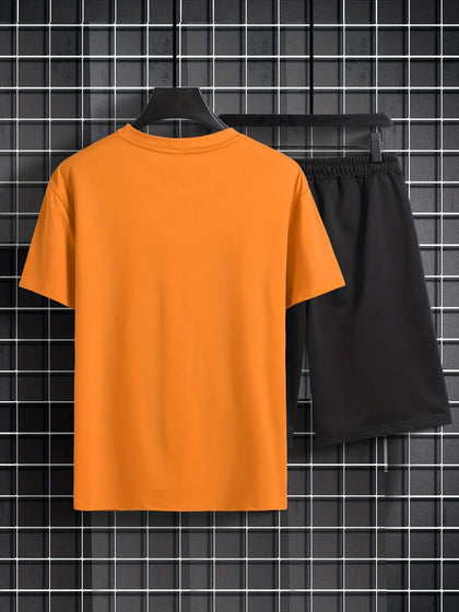 Mens Summer Shorts + T-Shirt Set - TTMSS151 - Orange Black