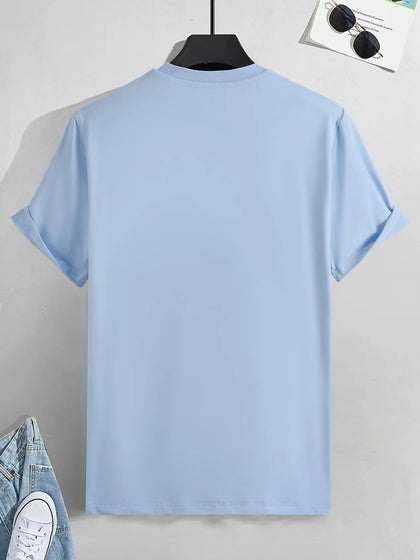 Mens Cotton Sticker Printed T-Shirt TTMPS96 - Light Blue
