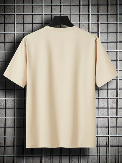 Mens Cotton Sticker Printed T-Shirt by Tee Tall TTMPS105 - Cream