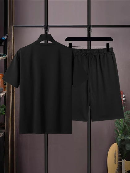 Mens Summer Shorts + T-Shirt Set - TTMSS167 - Black Black