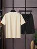 Mens Summer Shorts + T-Shirt Set - TTMSS168 - Cream Black