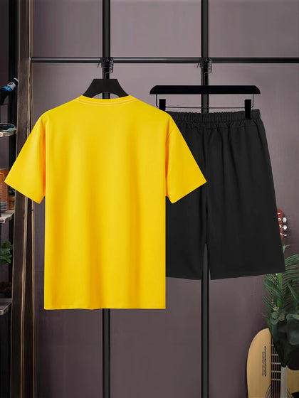 Mens Summer Shorts + T-Shirt Set - TTMSS166 - Yellow Black