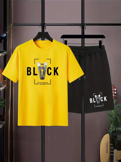 Mens Summer Shorts + T-Shirt Set - TTMSS165 - Yellow Black