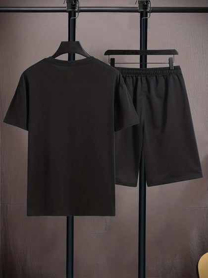 Mens Summer Shorts + T-Shirt Set - TTMSS162 - Black Black