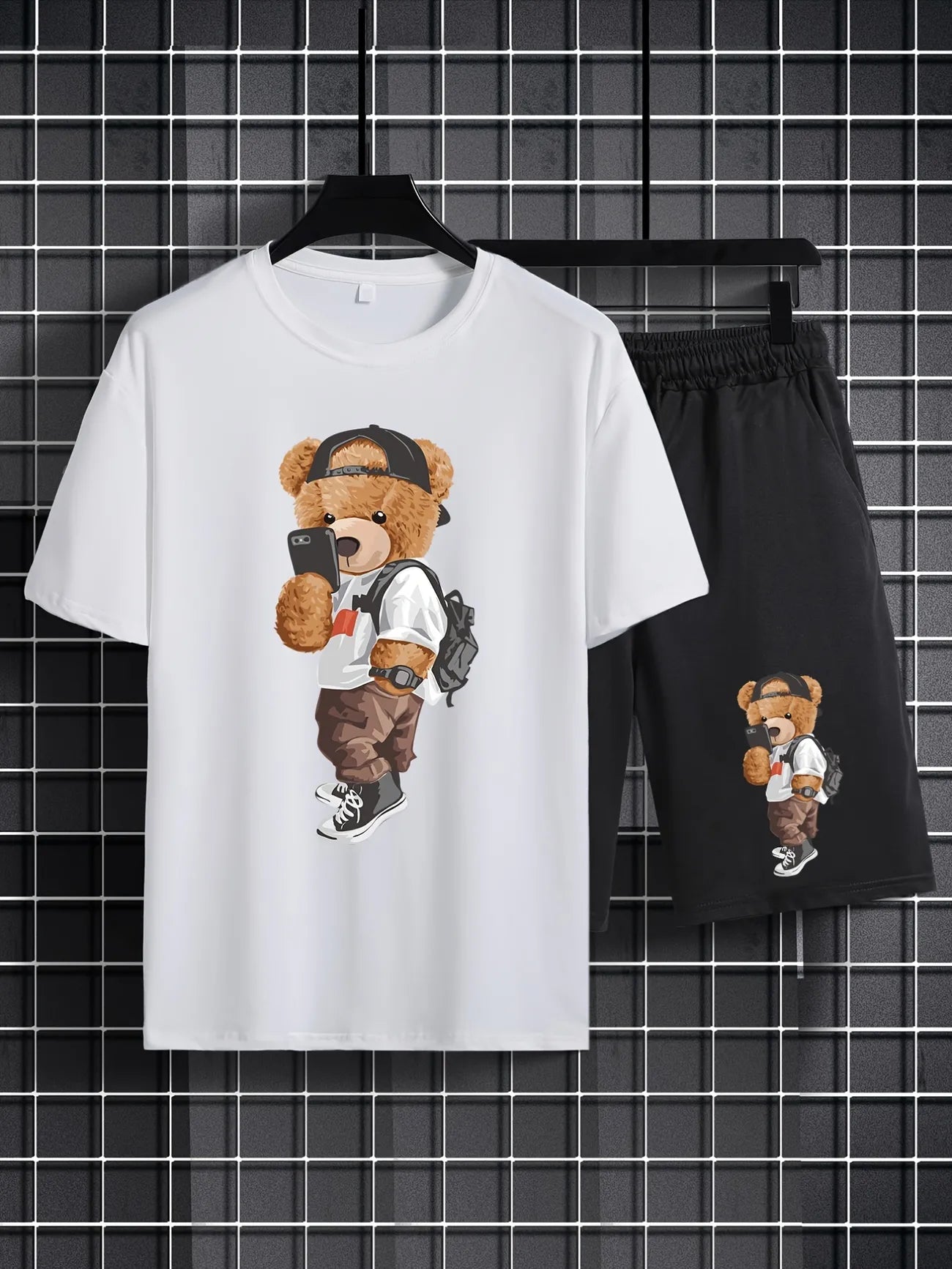 Mens Summer Shorts + T-Shirt Set - TTMSS10 - White Black