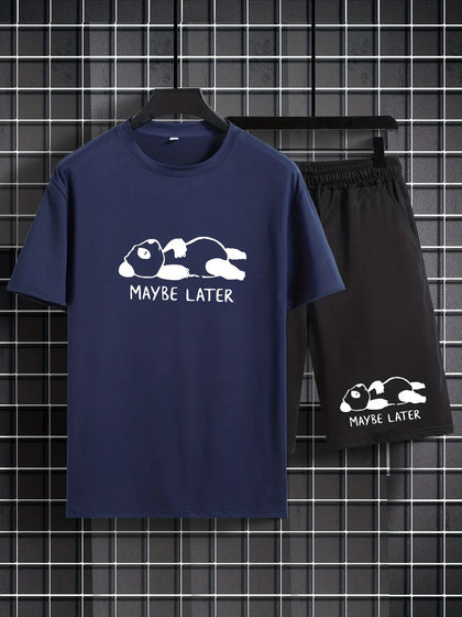 Mens Summer Shorts + T-Shirt Set - TTMSS151 - Navy Blue Black