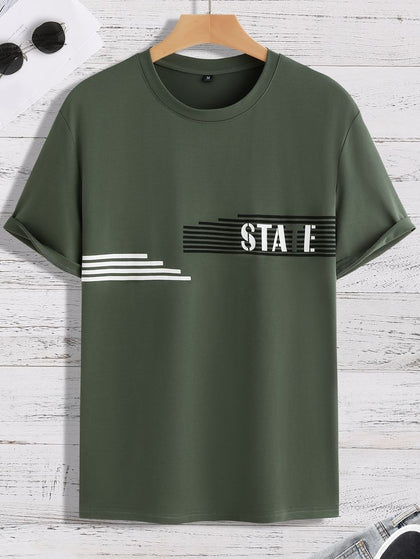 Mens Cotton Sticker Printed T-Shirt TTMPS77 - Green
