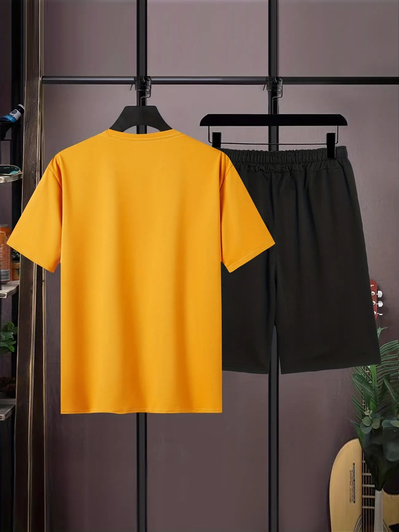 Mens Summer Shorts + T-Shirt Set - TTMSS165 - Orange Black