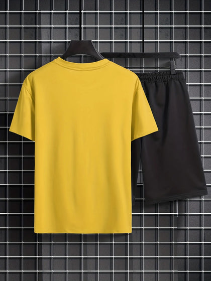Mens Summer Shorts + T-Shirt Set - TTMSS151 - Yellow Black