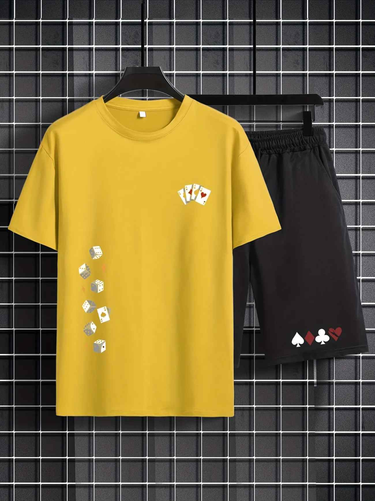 Mens Summer Shorts + T-Shirt Set - TTMSS149 - Yellow Black