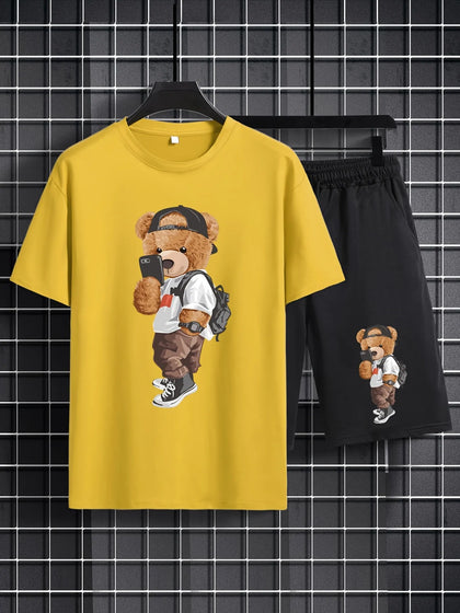 Mens Summer Shorts + T-Shirt Set - TTMSS10 - Yellow Black