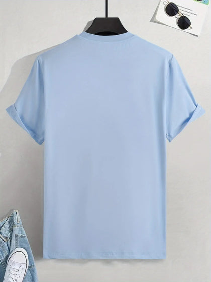 Mens Cotton Sticker Printed T-Shirt TTMPS94 - Light Blue