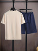 Mens Summer Shorts + T-Shirt Set - TTMSS161 - Cream Navy Blue