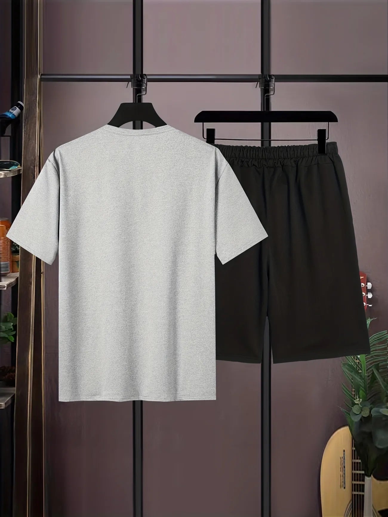 Mens Summer Shorts + T-Shirt Set - TTMSS158 - Grey Black
