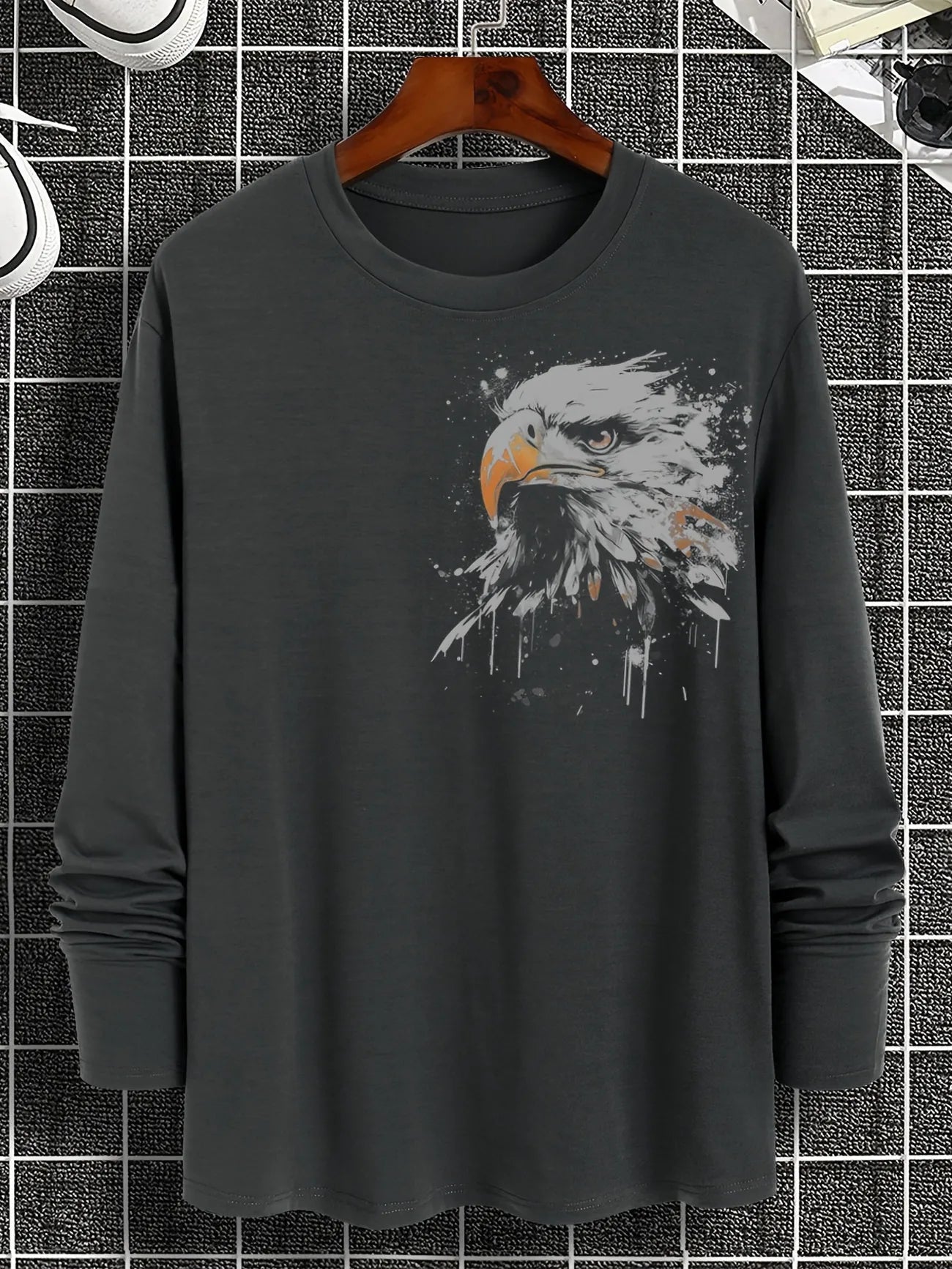 Mens Cotton Sticker Printed Long Sleeve T-Shirt by Tee Tall LSTTMPS5 - Charcoal